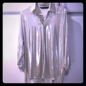 Zara Metallic Silver Button Up Sz M Never Worn